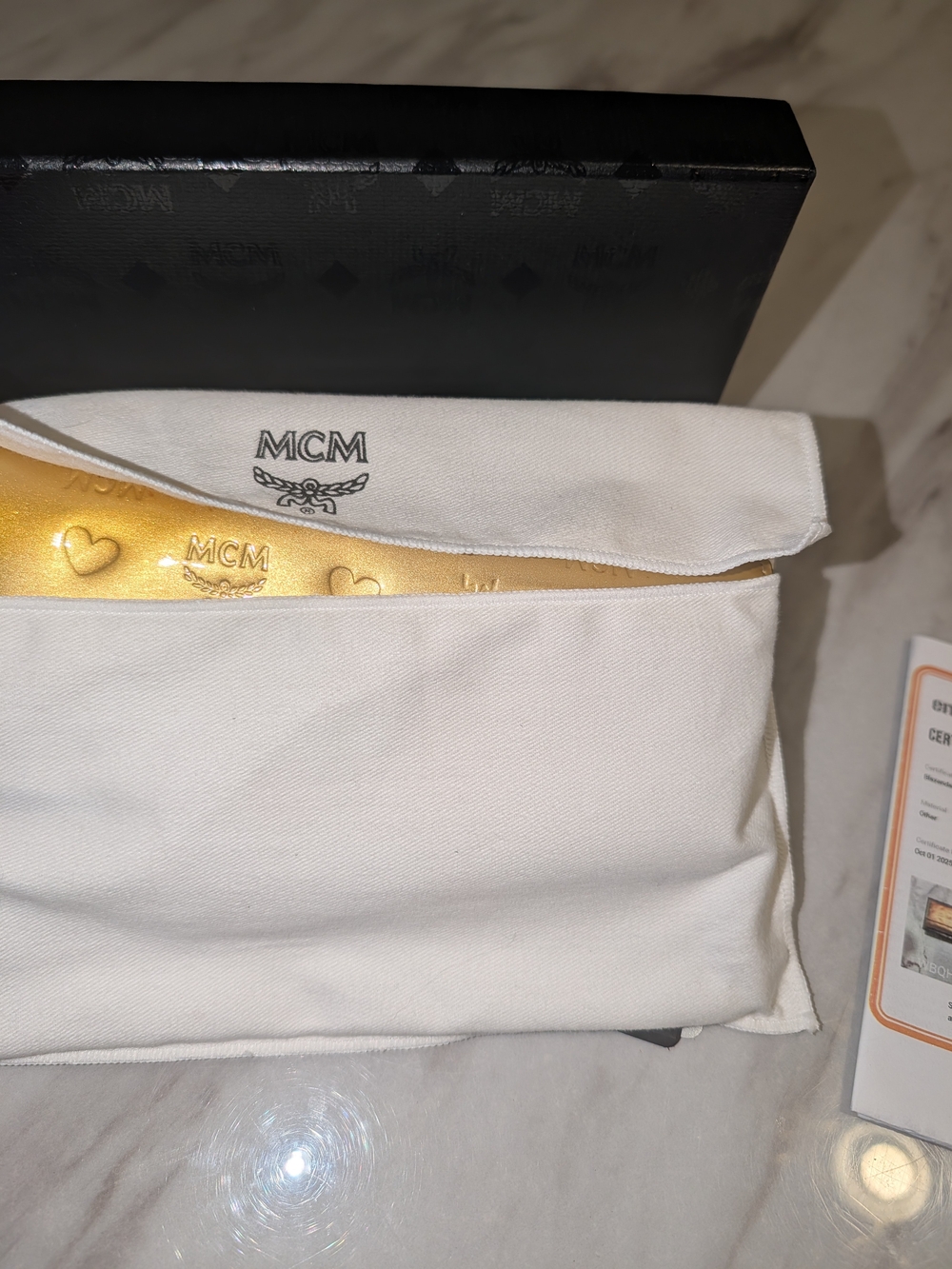 MCM Patent Leather Gold Logo Leather Wallet. LIKE NEW, NEVER USED - Picture 10 of 11